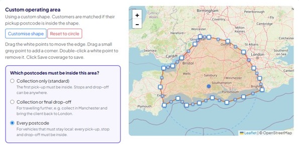 A custom coverage area drawn on a map